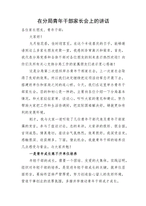 在分局青年干部家长会上的讲话.docx