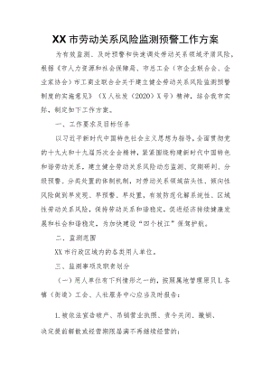 XX市劳动关系风险监测预警工作方案.docx