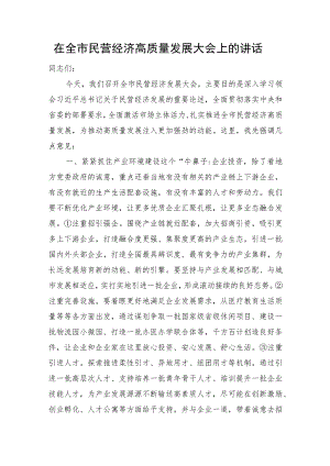 在全市民营经济高质量发展大会上的讲话.docx