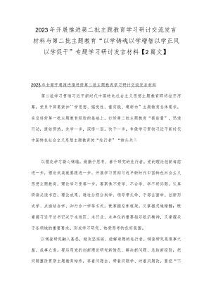 2023年开展推进第二批主题教育学习研讨交流发言材料与第二批主题教育“以学铸魂以学增智以学正风以学促干”专题学习研讨发言材料【2篇文】.docx
