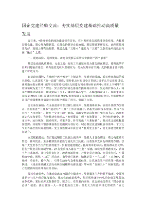 国企党建经验交流：夯实基层党建基础 推动高质量发展.docx