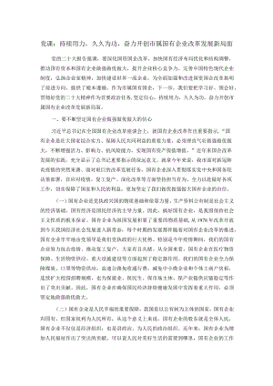 党课：持续用力久久为功奋力开创市属国有企业改革发展新局面.docx
