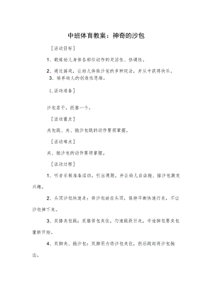 中班体育教案：神奇的沙包.docx