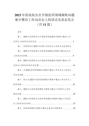 2023年医院院长在开展医药领域腐败问题集中整治工作动员会上的讲话及表态发言【11篇】.docx