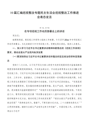 10篇汇编巡视整改专题民主生活会巡视整改工作推进会表态发言.docx