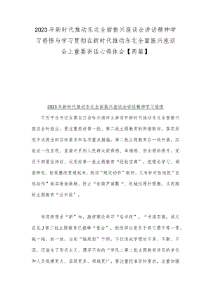 2023年新时代推动东北全面振兴座谈会讲话精神学习感悟与学习贯彻在新时代推动东北全面振兴座谈会上重要讲话心得体会【两篇】.docx