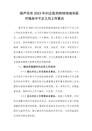 葫芦岛市2023年纠正医药购销领域和医疗服务中不正之风工作要点.docx