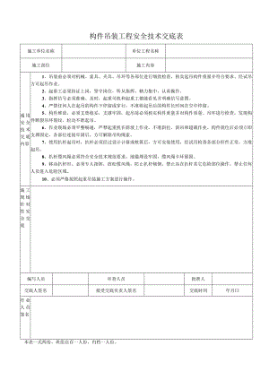 构件吊装工程安全技术交底表.docx