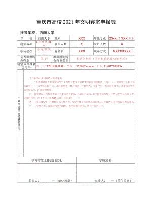 重庆市高校2021年文明寝室申报表.docx