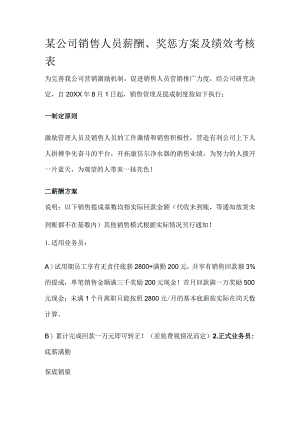 某公司销售人员薪酬、奖惩方案及绩效考核表.docx
