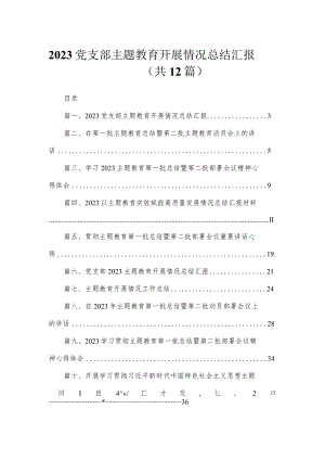 2023党支部主题教育开展情况总结汇报【12篇精选】供参考.docx