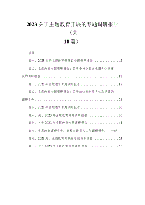 2023关于主题教育开展的专题调研报告【10篇精选】供参考.docx