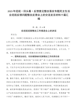 2023年巡视“回头看”反馈意见整改落实专题民主生活会巡视反馈问题整改反馈会上的交流发言材料十篇汇编.docx