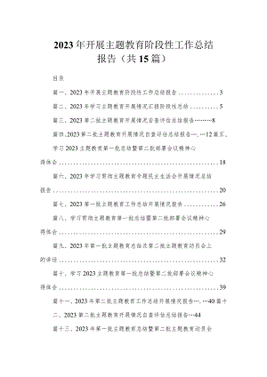 2023年开展主题教育阶段性工作总结报告（共15篇）.docx
