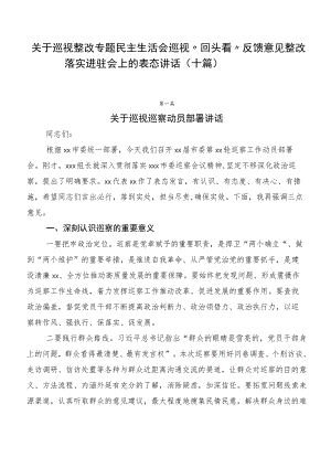 关于巡视整改专题民主生活会巡视“回头看”反馈意见整改落实进驻会上的表态讲话（十篇）.docx