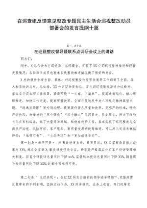 在巡查组反馈意见整改专题民主生活会巡视整改动员部署会的发言提纲十篇.docx