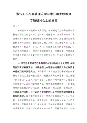 宣传部长在县委理论学习中心组主题教育专题研讨会上的发言.docx