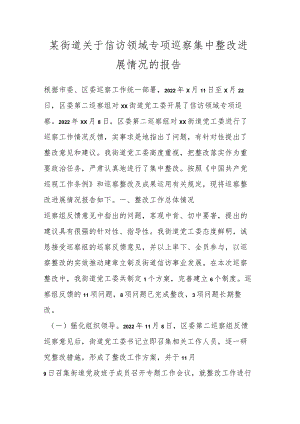 某街道关于信访领域专项巡察集中整改进展情况的报告.docx