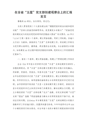 在全省“五星”党支部创建观摩会上的汇报发言.docx
