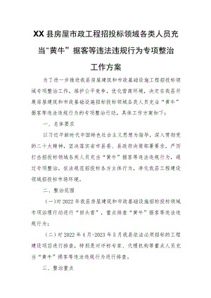 XX县房屋市政工程招投标领域各类人员充当“黄牛”掮客等违法违规行为专项整治工作方案.docx