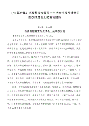 （10篇合集）巡视整改专题民主生活会巡视反馈意见整改推进会上的发言提纲.docx