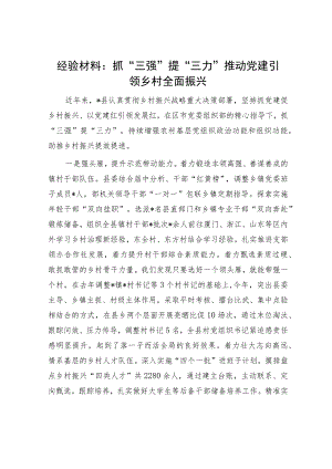 经验材料：抓“三强”提“三力”推动党建引领乡村全面振兴.docx