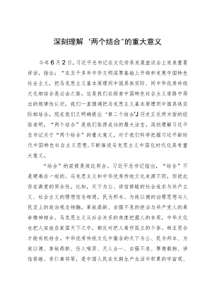 党员干部在理论中心组关于深刻理解“两个结合”的重大意义的学习研讨文章.docx