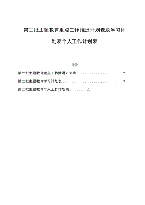 第二批主题教育重点工作推进计划表及学习计划表个人工作计划表.docx