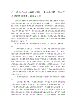 政法委书记主题教育研讨材料：扎实推进第二批主题教育 锻造新时代过硬政法铁军.docx