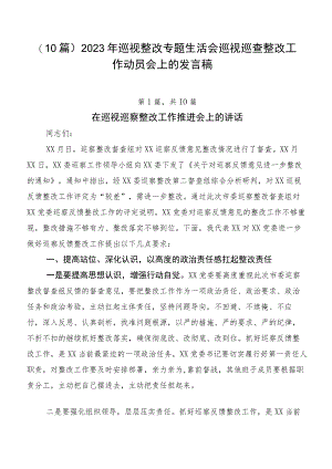 （10篇）2023年巡视整改专题生活会巡视巡查整改工作动员会上的发言稿.docx