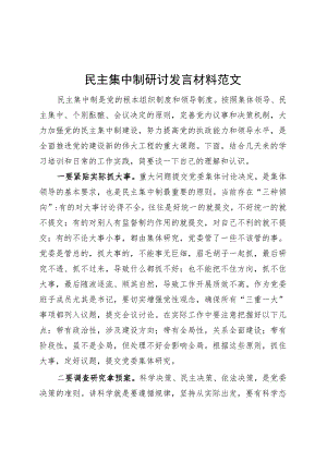 民主集中制研讨发言材料心得体会主要.docx