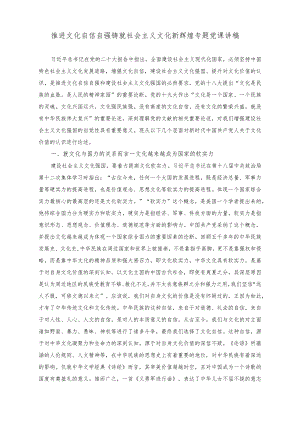 （2篇）推进文化自信自强铸就社会主义文化新辉煌专题党课讲稿（在党政正职专题读书班上的发言稿）.docx