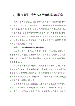 调研思考：乡村振兴视域下青年人才队伍建设路径探索.docx