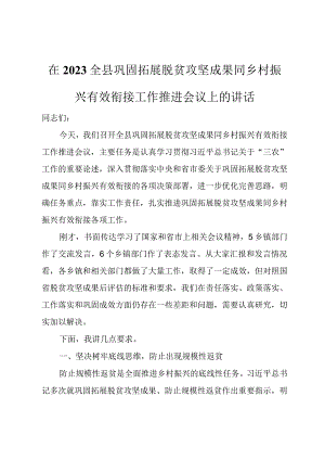 在2023全县巩固拓展脱贫攻坚成果同乡村振兴有效衔接工作推进会议上的讲话.docx