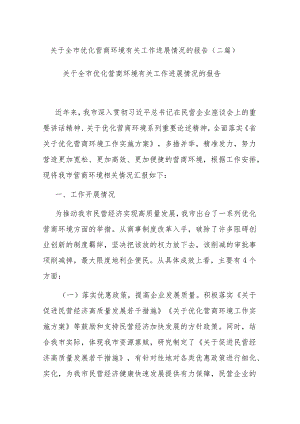 关于全市优化营商环境有关工作进展情况的报告(二篇).docx
