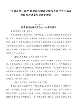 （10篇合集）2023年巡视反馈意见整改专题民主生活会巡视整改动员会的表态发言.docx