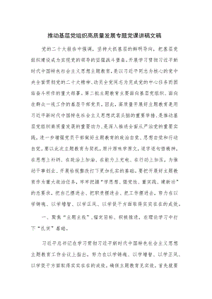 推动基层党组织高质量发展专题党课讲稿文稿.docx