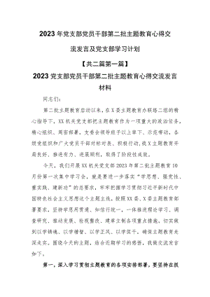 （2篇）2023年党支部党员干部第二批主题教育心得交流发言及党支部学习计划.docx