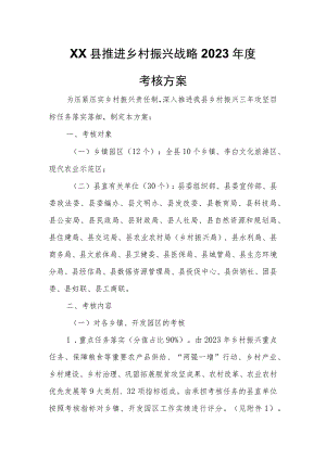 XX县推进乡村振兴战略2023年度考核方案.docx