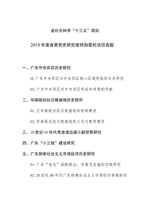 省社会科学“十三五”规划2018年度省委党史研究室特别委托项目选题.docx