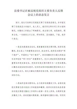 县委书记在被巡视党组织主要负责人反馈会议上的表态发言.docx