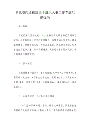 乡党委向巡视组关于组织人事工作专题汇报提高.docx