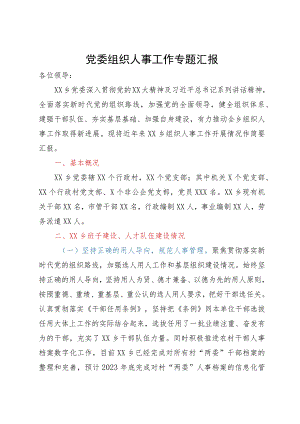 乡党委向巡视组关于组织人事工作专题汇报提高.docx