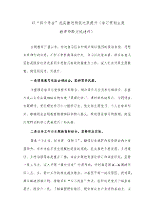 以“四个结合”扎实推进两促进双提升（学习贯彻主题教育经验交流材料）.docx