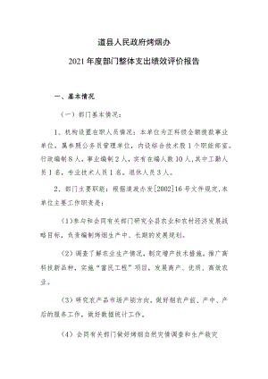 道县人民政府烤烟办2021年度部门整体支出绩效评价报告.docx