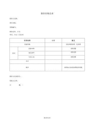 XX项目报价价格总表（2023年）.docx