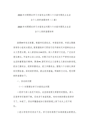 2023年对照理论学习方面突出问题六个方面专题民主生活会个人剖析查摆材料(二篇).docx