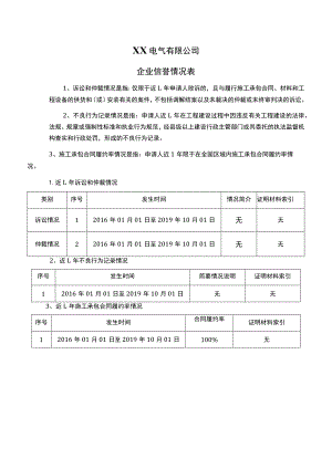 XX电气有限公司企业信誉情况表（2023年）.docx
