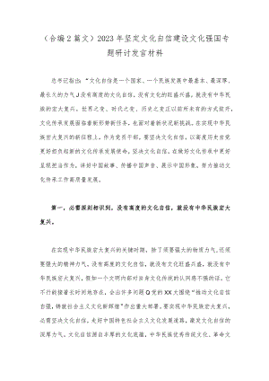 （合编2篇文）2023年坚定文化自信建设文化强国专题研讨发言材料.docx