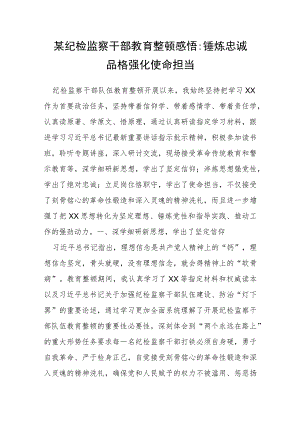 某纪检监察干部教育整顿感悟：锤炼忠诚品格 强化使命担当.docx